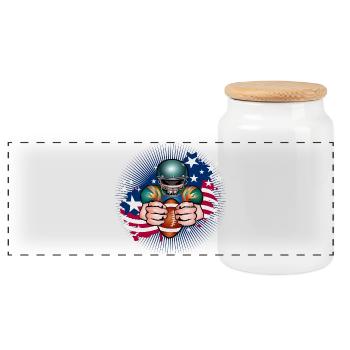 Football player with football and USA flag - Panoramic Cookie Jar with Wooden Lid - white - Front