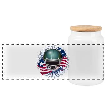 Football Helmet with American Flag - Panoramic Cookie Jar with Wooden Lid - white - Front
