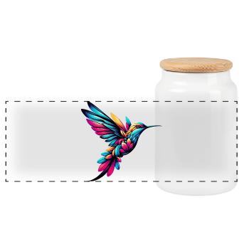 Hummingbird - Panoramic Cookie Jar with Wooden Lid - white - Front