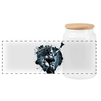 Boxerin Frau Siegespose Boxen Geschenk - Panorama Keksdose mit Holzdeckel - Weiß - Vorne
