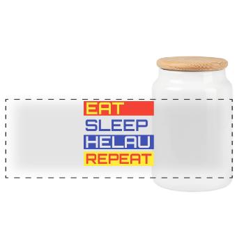 EAT SLEEP HELAU REPEAT Design - Panorama Keksdose mit Holzdeckel - Weiß - Vorne