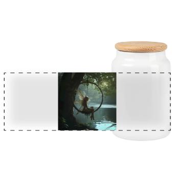 Aerial Hoop Fee at the lake 1:1 - Panoramic Cookie Jar with Wooden Lid - white - Front