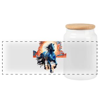 Illustration élégante de cheval bleu - Boîte à biscuits avec couvercle en bois - blanc - Devant