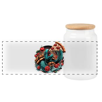 Turtle Pizza Tomato Design - Panoramic Cookie Jar with Wooden Lid - white - Front