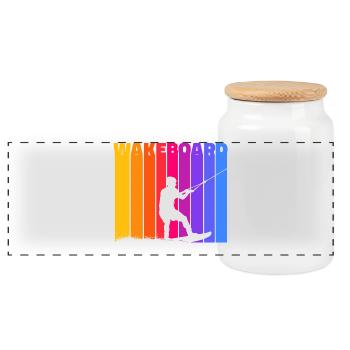 Stunt Wakeboard, Surfing, Wakesurfing, Surfing - Panoramic Cookie Jar with Wooden Lid - white - Front