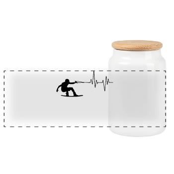 Water Sports Wakesurfing Surfboard Stunt Wakeboard - Panoramic Cookie Jar with Wooden Lid - white - Front