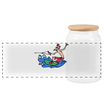 Water Sports Wakesurfing Wakeboard Stunt Surfing - Panoramic Cookie Jar with Wooden Lid - white - Front