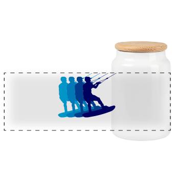 Stunt Wakeboard Surfing Water Sports Wakesurfing - Panoramic Cookie Jar with Wooden Lid - white - Front