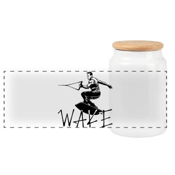 Water Sports Wakesurfing Wakeboard Stunt Surfing - Panoramic Cookie Jar with Wooden Lid - white - Front