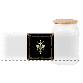 Elegantes abstraktes Design in Gold und sanftem Grün - Panorama Keksdose mit Holzdeckel - Weiß - Vorne