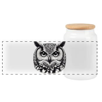 Owl - Panoramic Cookie Jar with Wooden Lid - white - Front