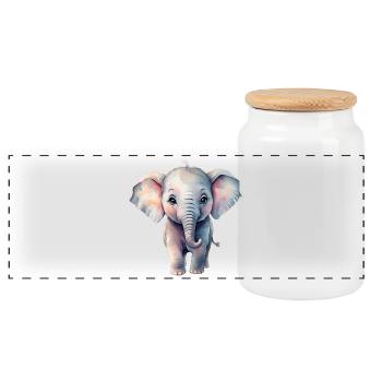 Pastel Elephant in Watercolor Style - Panoramic Cookie Jar with Wooden Lid - white - Front