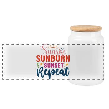 Sonnenaufgang, Sonnenbrand, Sonnenuntergang Wiederholung - Panorama Keksdose mit Holzdeckel - Weiß - Vorne