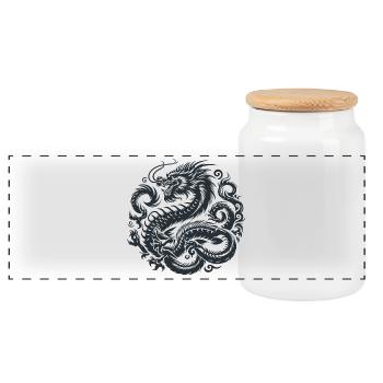 Chinesisches Drachen-Tattoo - Panorama Keksdose mit Holzdeckel - Weiß - Vorne