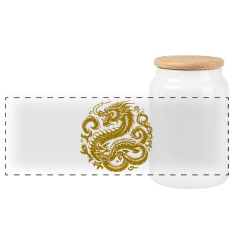 Chinesisches Drachen-Tattoo - Panorama Keksdose mit Holzdeckel - Weiß - Vorne