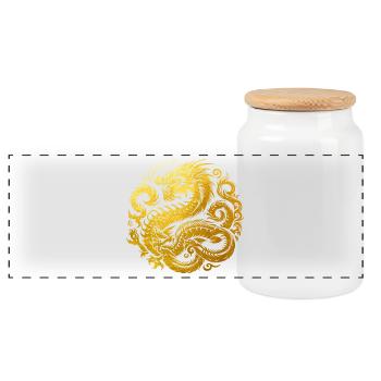 Chinesisches Drachen-Tattoo - Panorama Keksdose mit Holzdeckel - Weiß - Vorne