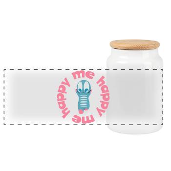 Figure ludique avec texte devise happy me - Boîte à biscuits avec couvercle en bois - blanc - Devant