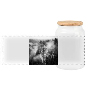 Basteibrücke Sächsische Schweiz Nebel Poster - Panorama Keksdose mit Holzdeckel - Weiß - Vorne