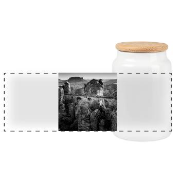 Basteibrücke Sächsische Schweiz Deutschland Poster - Panorama Keksdose mit Holzdeckel - Weiß - Vorne