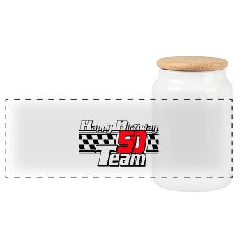 50.Birthday , 50 years , Motorsport Happy (25) - Panoramic Cookie Jar with Wooden Lid - white - Front