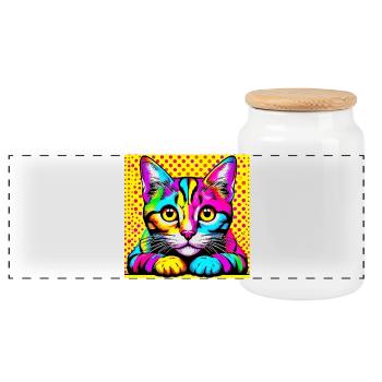 Chat Pop Art - Boîte à biscuits avec couvercle en bois - blanc - Devant