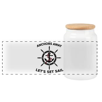 Sail, Anchor, Steering wheel, Sailboat, Cruise, compass - Panoramic Cookie Jar with Wooden Lid - white - Front