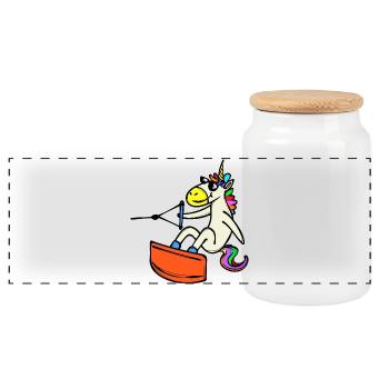 Wakeboard, Stunt, Water Sports, Wakesurfing, Unicorn - Panoramic Cookie Jar with Wooden Lid - white - Front