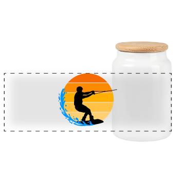 Water Skiing, Surfing, Surfing, Wakeboard, Stunt - Panoramic Cookie Jar with Wooden Lid - white - Front