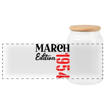 Birthday March 1954 - 73rd anniversary - Panoramic Cookie Jar with Wooden Lid - white - Front