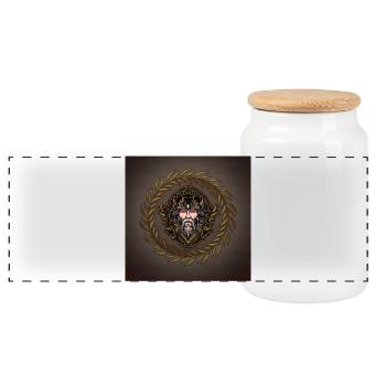 Zeus in gold and black - Panoramic Cookie Jar with Wooden Lid - white - Front