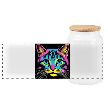 Cat Pop Art - Panoramic Cookie Jar with Wooden Lid - white - Front