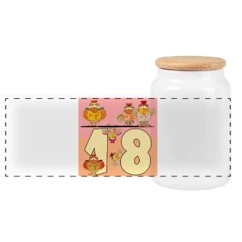 Eighteen-Year-Old Chickens - 18th Birthday - Panoramic Cookie Jar with Wooden Lid - white - Front