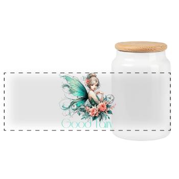 Cadeau de fée marraine - Boîte à biscuits avec couvercle en bois - blanc - Devant