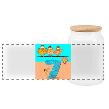 7th Birthday Schoolchild - Chicken Coop Poultry - Panoramic Cookie Jar with Wooden Lid - white - Front