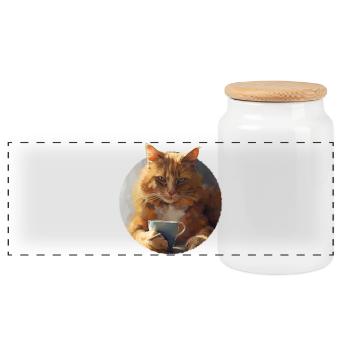 Illustration de Chat avec sa tasse de café - Boîte à biscuits avec couvercle en bois - blanc - Devant