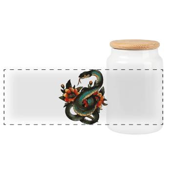 Mystic Snake with Floral Accents - Panoramic Cookie Jar with Wooden Lid - white - Front