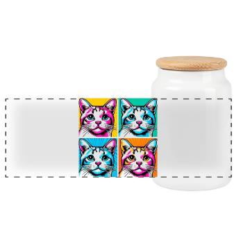 Chat Pop Art - Boîte à biscuits avec couvercle en bois - blanc - Devant