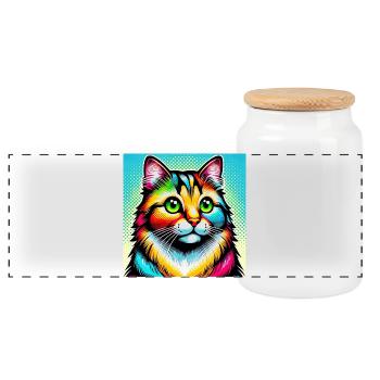 Cat Pop Art - Panoramic Cookie Jar with Wooden Lid - white - Front