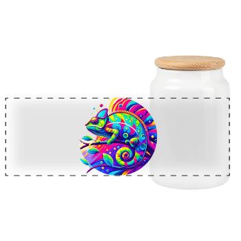 Chameleon - Panoramic Cookie Jar with Wooden Lid - white - Front