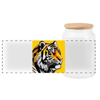 Tigre Pop Art - Boîte à biscuits avec couvercle en bois - blanc - Devant
