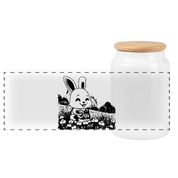 Rabbit in meadow comic style - Panoramic Cookie Jar with Wooden Lid - white - Front