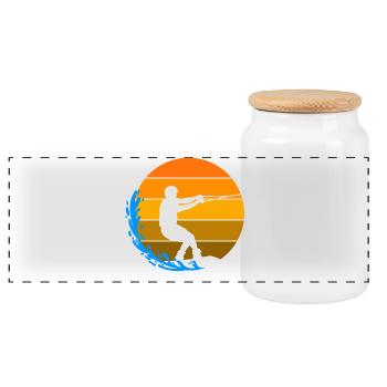 Wakeboard Welle Wasserski Wellenreiten Surfen - Panorama Keksdose mit Holzdeckel - Weiß - Vorne