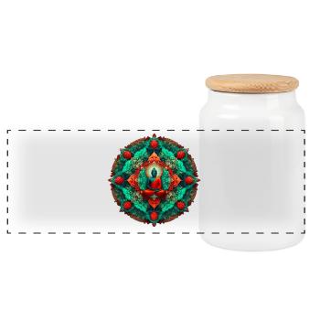 Mandala Buddha teal - Panoramic Cookie Jar with Wooden Lid - white - Front