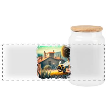 sonnige mediterrane Landschaft und eine Biene - Panorama Keksdose mit Holzdeckel - Weiß - Vorne