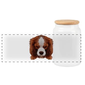 süße tierfotos, Cavalier King Charles Spaniel - Panorama Keksdose mit Holzdeckel - Weiß - Vorne