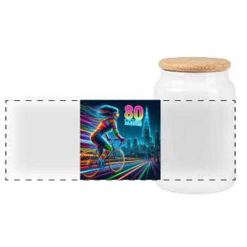 80s Cycling Adventure Neon Girl Bike Retro Style - Panoramic Cookie Jar with Wooden Lid - white - Front