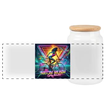 Neon Rush - Girl cycling 80s style poster - Panoramic Cookie Jar with Wooden Lid - white - Front