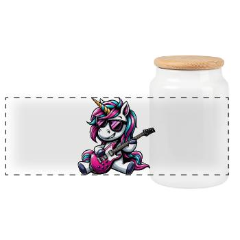 Rock & Metal Unicorn Guitarist Band Design - Panoramic Cookie Jar with Wooden Lid - white - Front