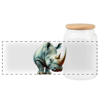 Rhinoceros - Panoramic Cookie Jar with Wooden Lid - white - Front