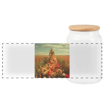 Blumenkleid im Blütenmeer - Panorama Keksdose mit Holzdeckel - Weiß - Vorne